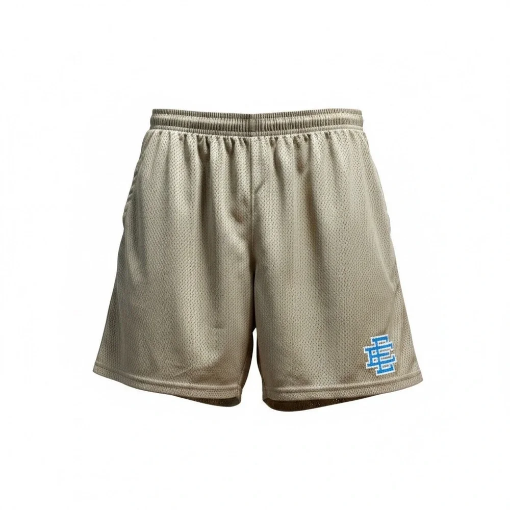 Eric Emanuel Basic Mesh Shorts Khaki Tan Blue EE Logo Mens XXXL 3XL Basketball